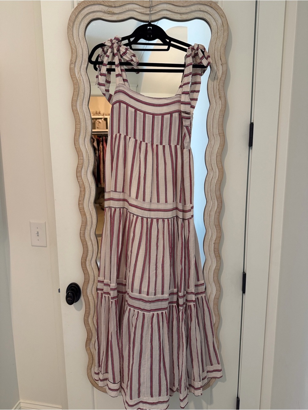 Mango Striped Tie-Shoulder Maxi Dress in Cream and Mauve - Picture 2 of 2